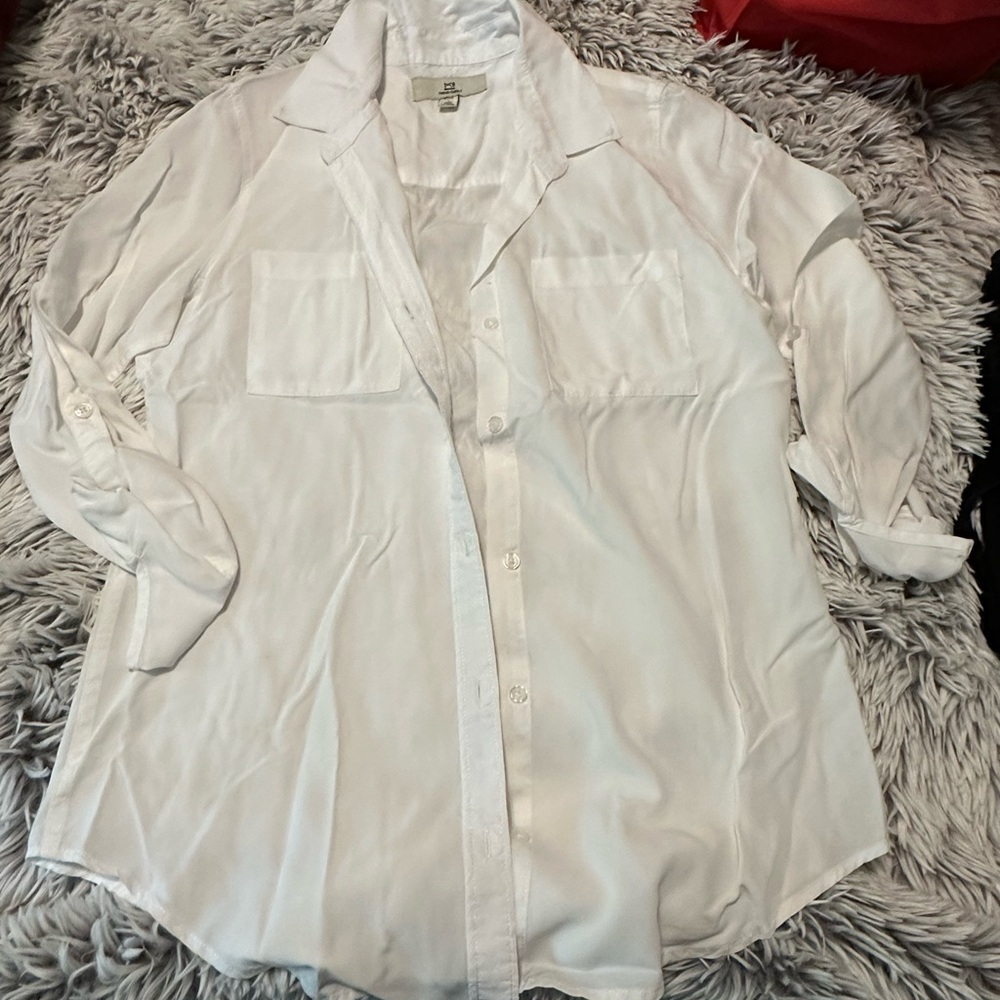 Thread & Supply lightweight white button down blouse with pockets